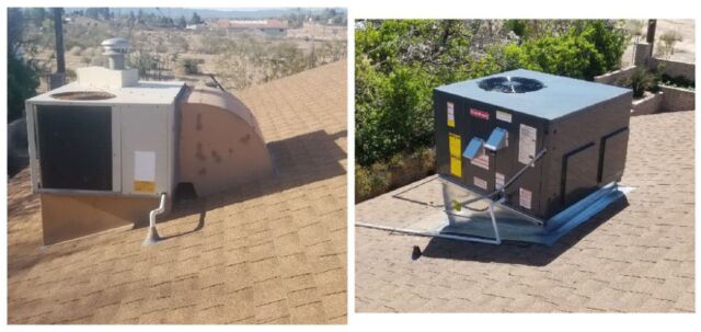 Before and after new roof unit installation